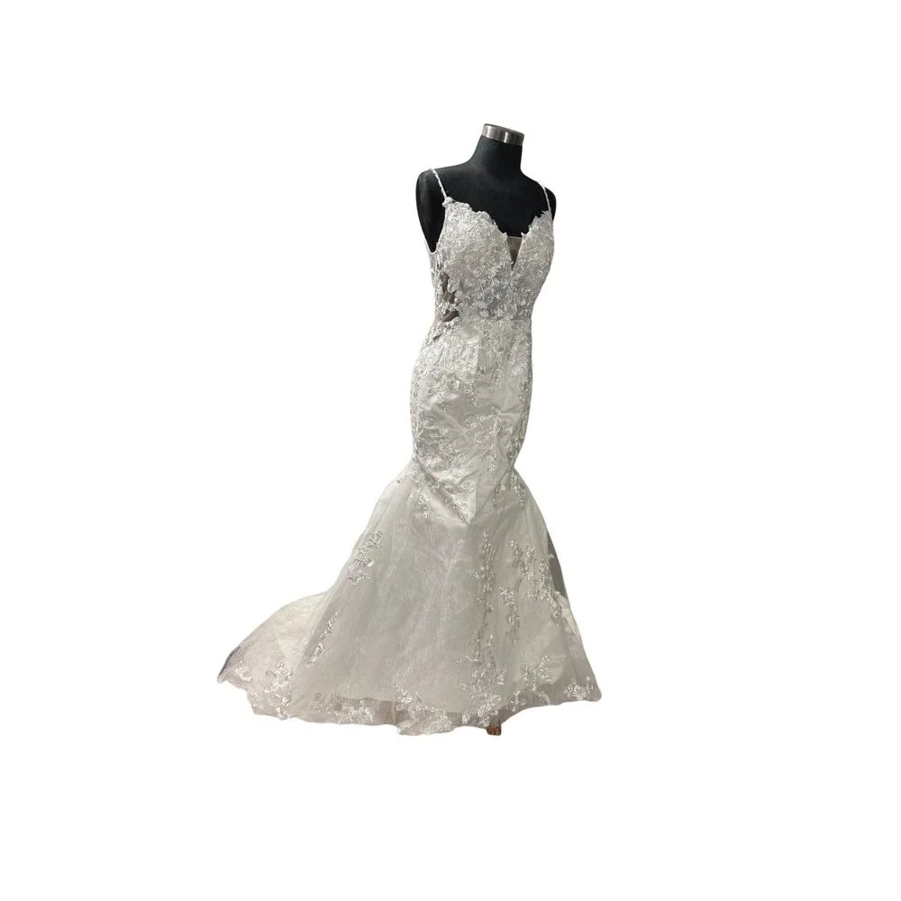 Dresses | White Floral Lace Mermaid Wedding Dress Beaded Corset Back Train  | Poshmark